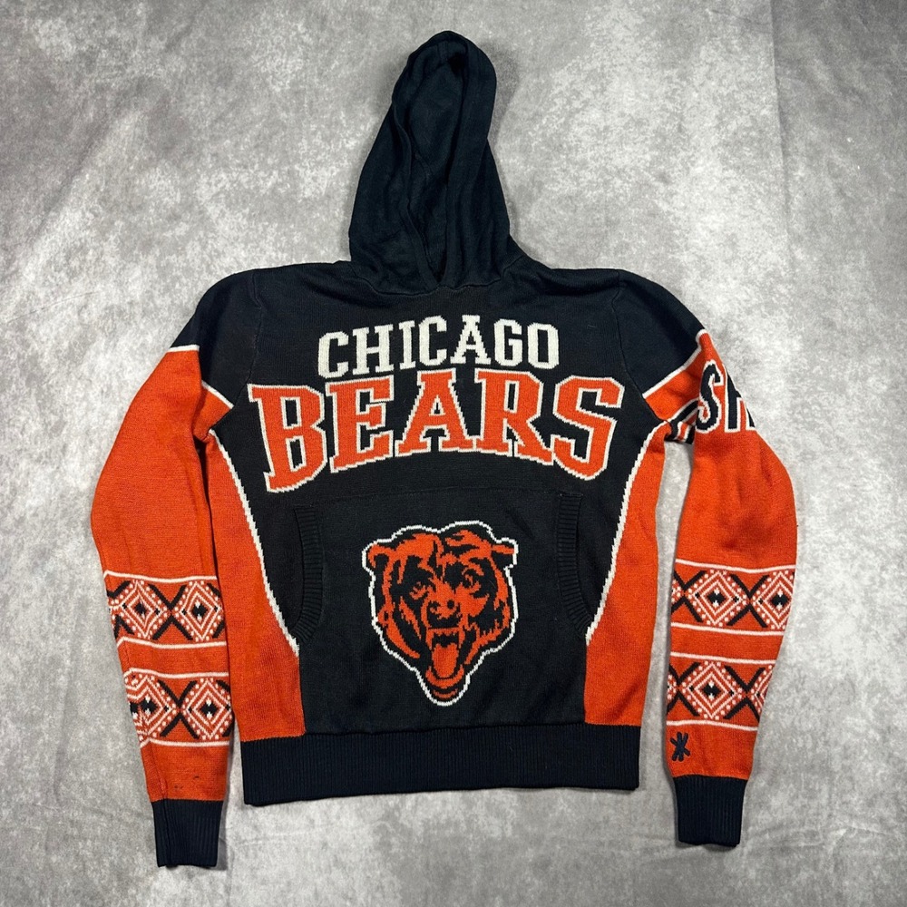 NFL Team Apparel Kids Chicago Bears Knit Hoodie Sweater Orange Youth 10/12